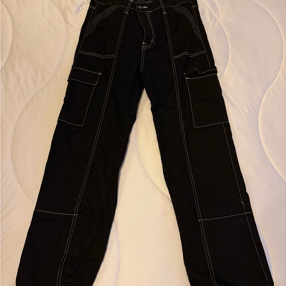 Women’s Black Cargo Pants with White Stitching